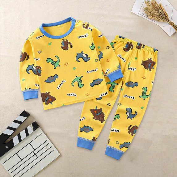 TOWED22 Toddler Baby Boy Set Clothes 2Pcs Long Sleeve Print Round Neck Tee Sweatpants Casual Winter Outfits(Brown,5-6 Y)