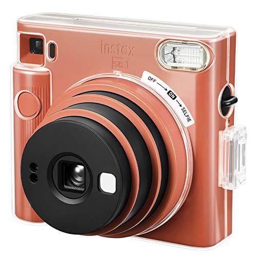 Fintie Protective Case for Fujifilm Instax Square SQ1 Instant Camera Clear Crystal Hard PVC Cover with Adjustable Removable Rainbow Shoulder Strap