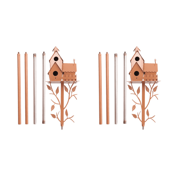 2X Garden Bird House with Pole Metal Bird Feeders Garden Stakes Bird Houses for Courtyard Backyard Patio Outdoor Style E