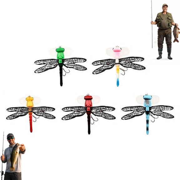 5 pcs Lure Dragonfly Fishing Baits, Floating Realistic Wings Topwater Fishing Lures for Bass Trout Perch Freshwater Outdoor Fish Tools (Color 5pcs)
