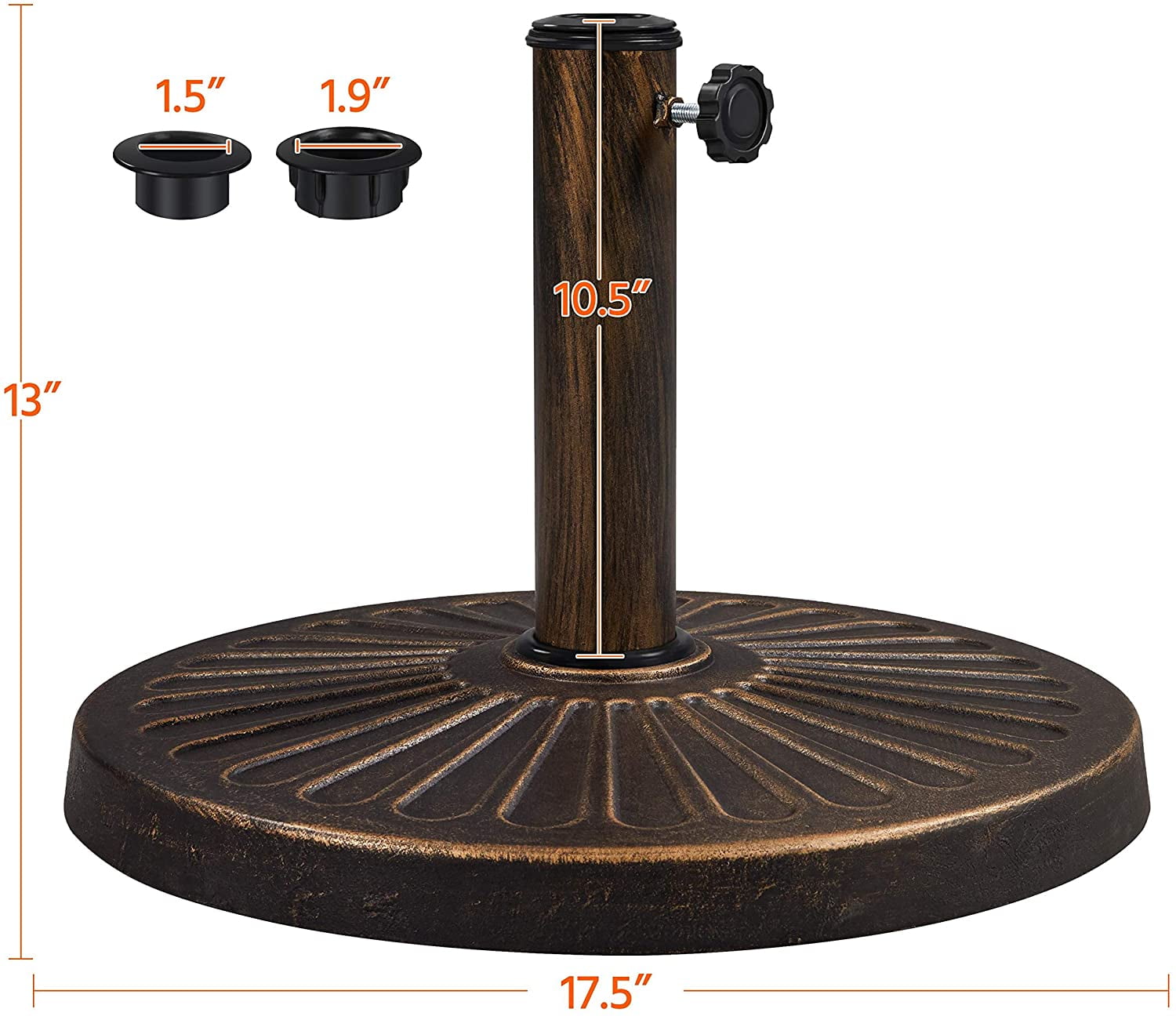 HJTER Round Umbrella Base 18'' Heavy Duty Outdoor Umbrella Stand for Patio, Outdoor, Garden, Lawn - Bronze