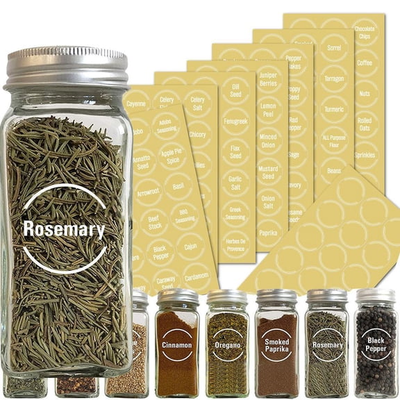 Spice Labels Set – 144 Pre-Printed Black & White Waterproof Kitchen Jar Stickers, Self-Adhesive Seasoning Labels for Canisters & Bottles