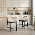 thumbnail image 3 of Guyou Modern Bar Stools Set of 2, 26" Counter Height Bar Stools with Natural Rattan Back and Solid Wood Frame, Linen Upholstered Kitchen Island Chairs for Bar Island Cafe Kitchen, Grey, 3 of 8