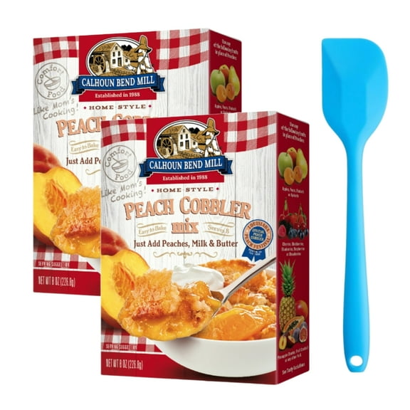 Calhoun Bend, Mix Peach Cobbler, 8 oz (2 pack) and 8in Silicone Spatula (Color Varies)