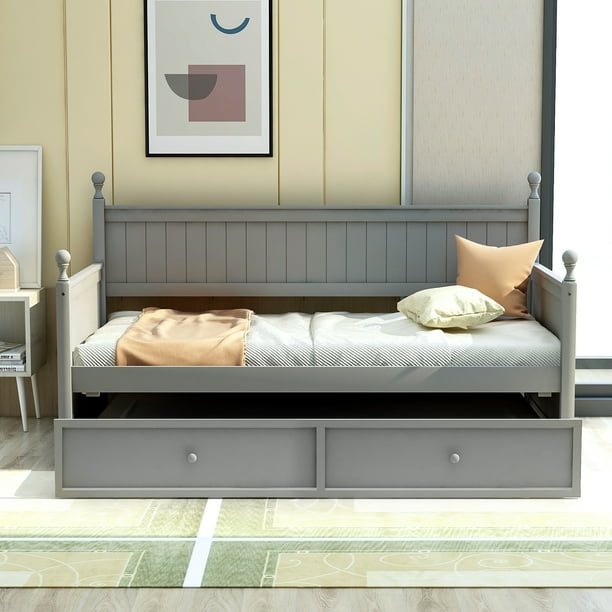 Modern Twin Size Daybed with Twin Size Trundle and 3 Bottom Storage