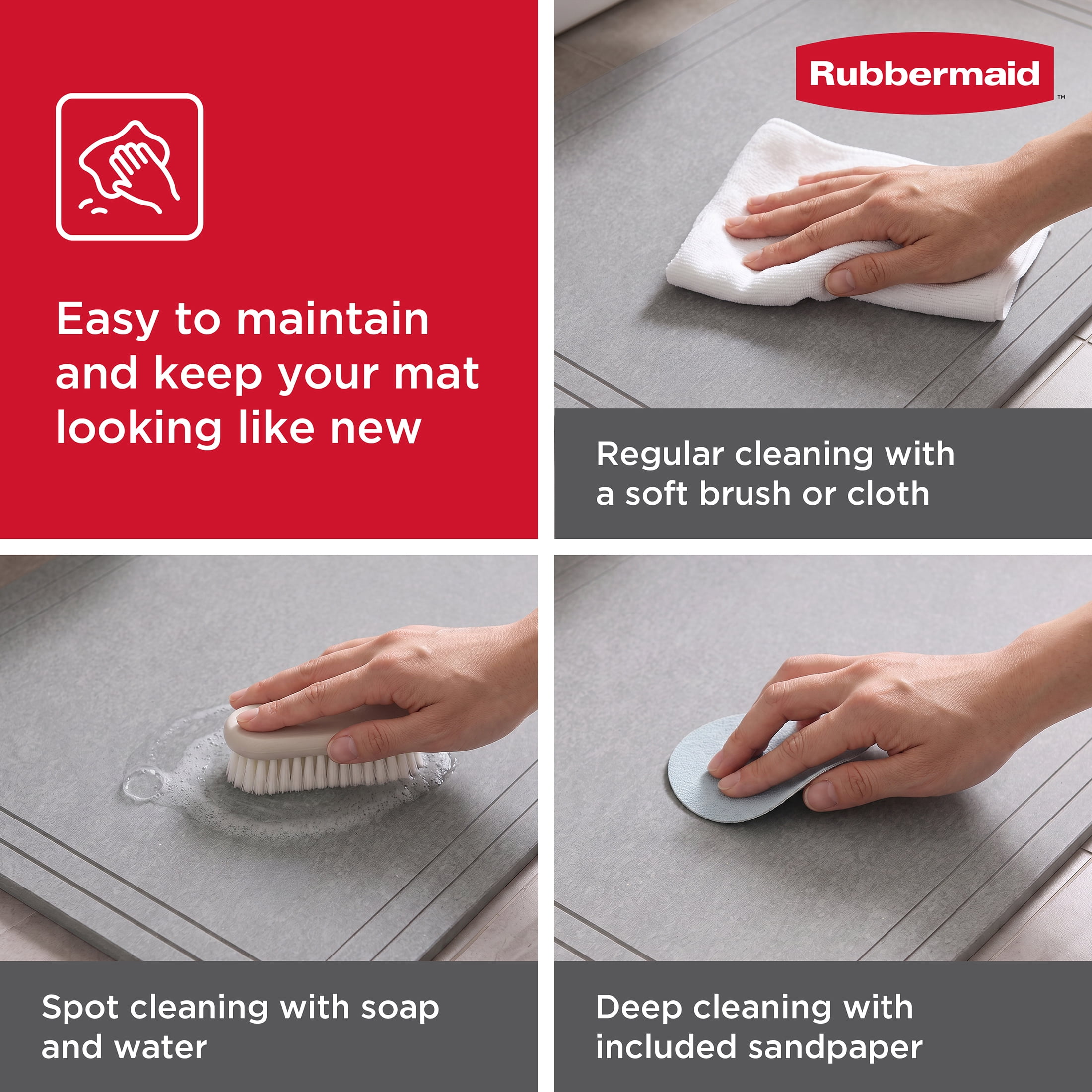 Rubbermaid Gray Stone Bath Mat, Diatomaceous Earth Shower Mat, Non-Slip, Absorbent, Quick Drying, for Bathroom Floor, 23.6" x 15.3"