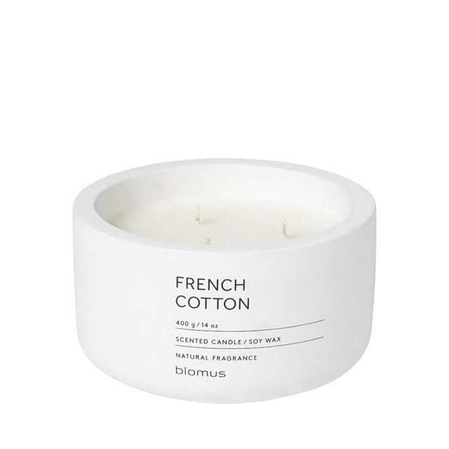 Blomus 65954 Fraga Scented Candle in Concrete Container, Lily White - French Cotton Fragrance - 3 Wick