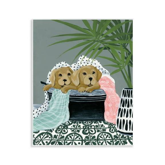 Stupell Industries Cuddling Laundry Dogs Bath & Laundry Painting Unframed Art Print Wall Art, 11 x 14