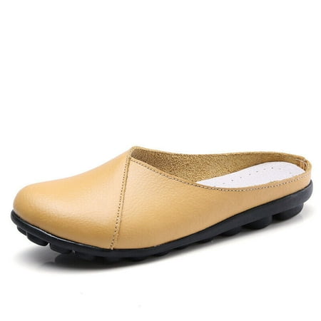 

Womens Mules Slip-on Shoes Leather Backless Loafers Casual Flat Shoes Summer