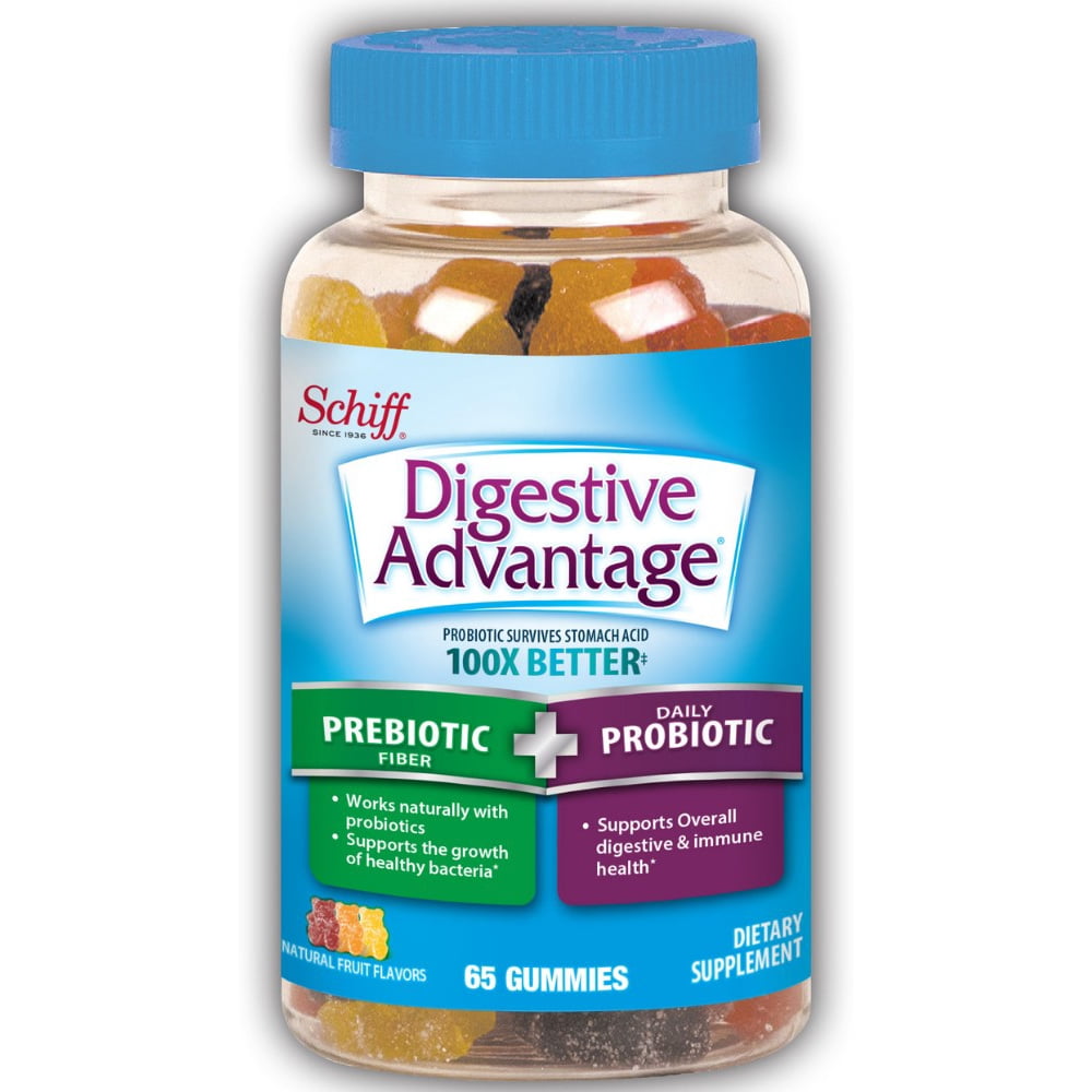 2 Pack Digestive Advantage Probiotic Gummies Plus Fiber, 65 count