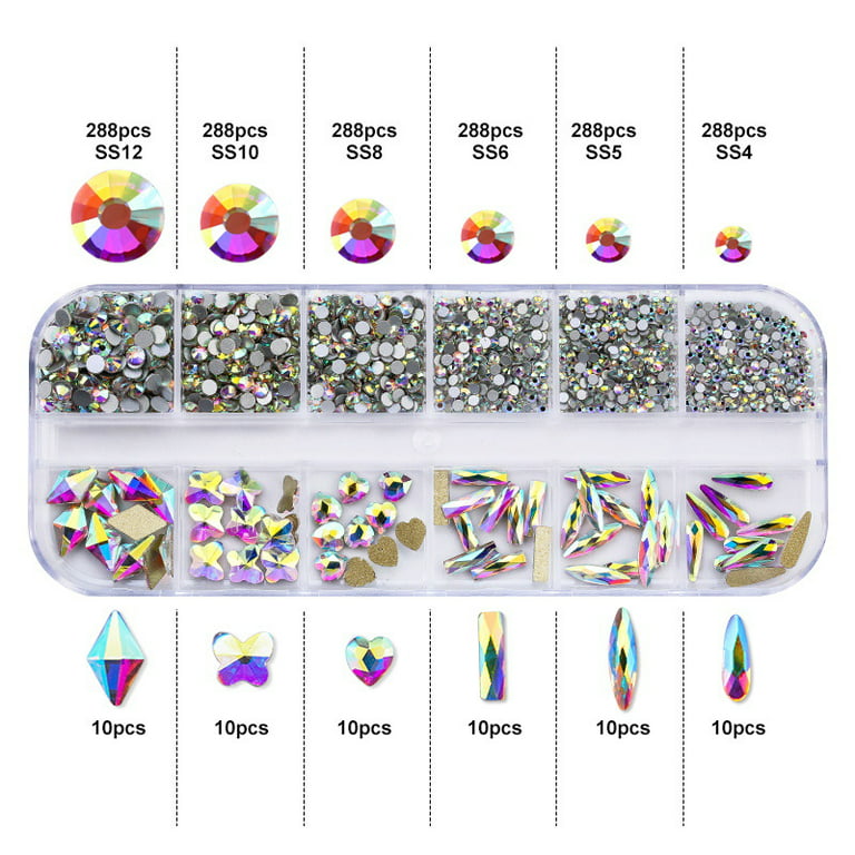 Feildoo Crystal Rhinestones Flat Bottom Loose Gemstone Glass Rhinestones  For Clothes And Shoes, Crafts, Nail Art, Diy Decorations,NO.02White AB  120PCS Full Exotic 