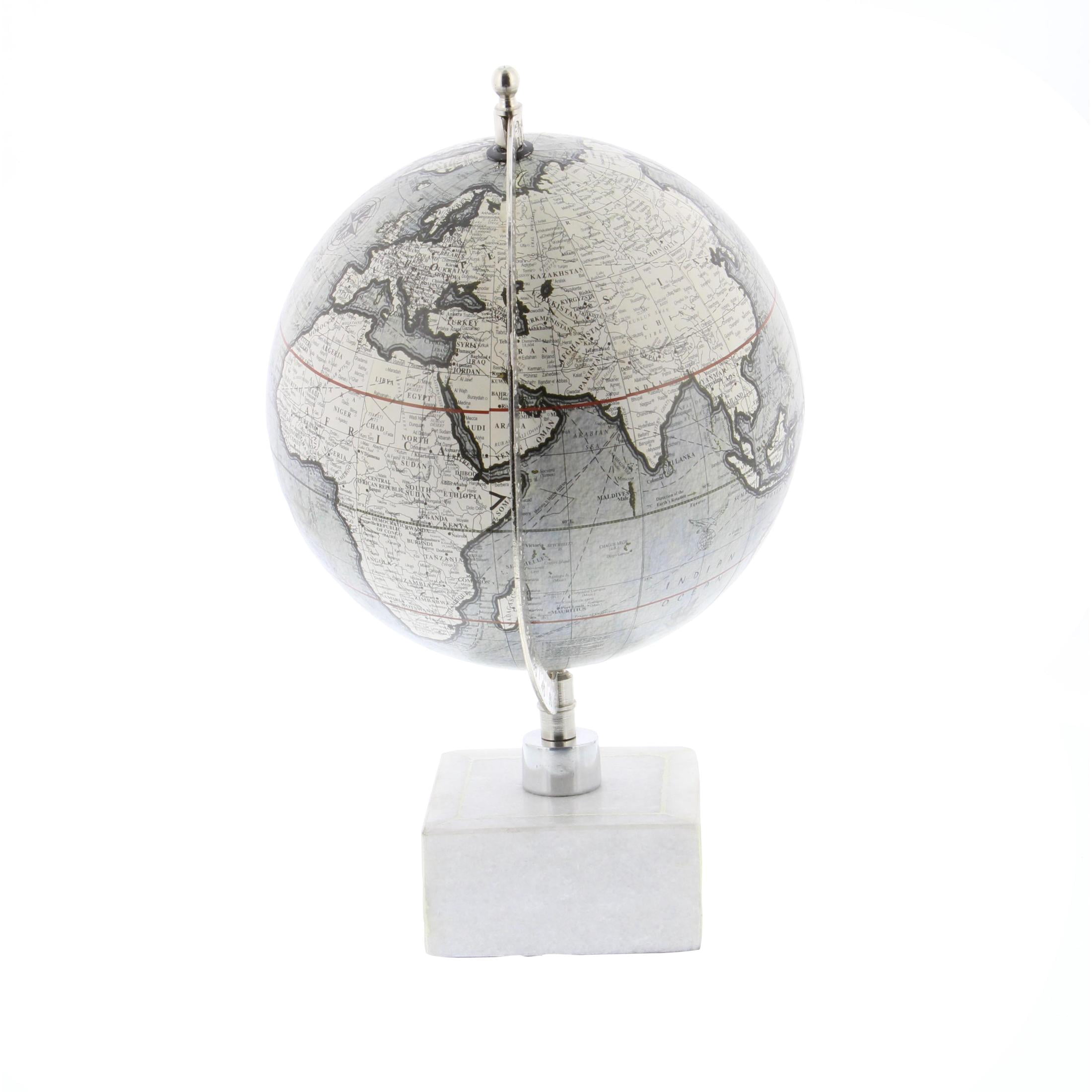 DecMode 9" White World Map Globe with Marble Base