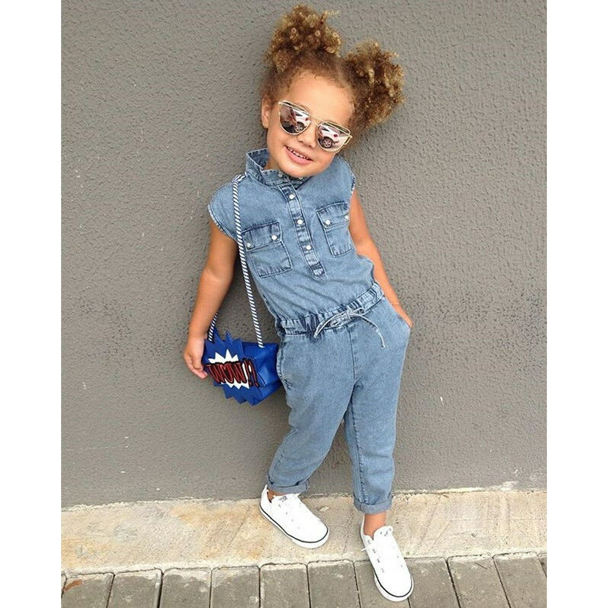 Bebe Enfant Bebe Fille en Jean Combinaison Denim Harem Pantalons Tenues Poches Walmart