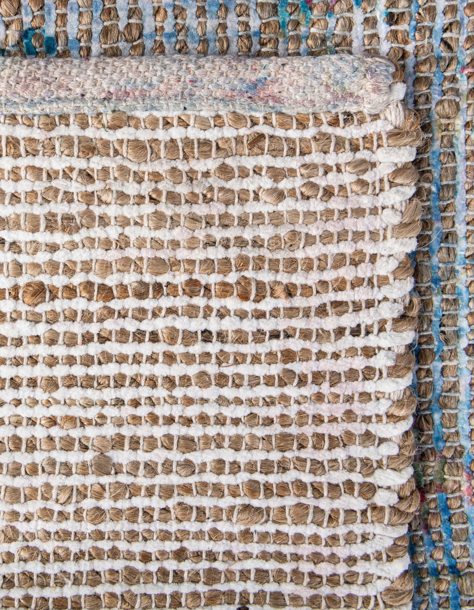 Unique Loom Chenille Jute Collection Area Rug - Laxmi (7' 10" Square Teal blue/Green)