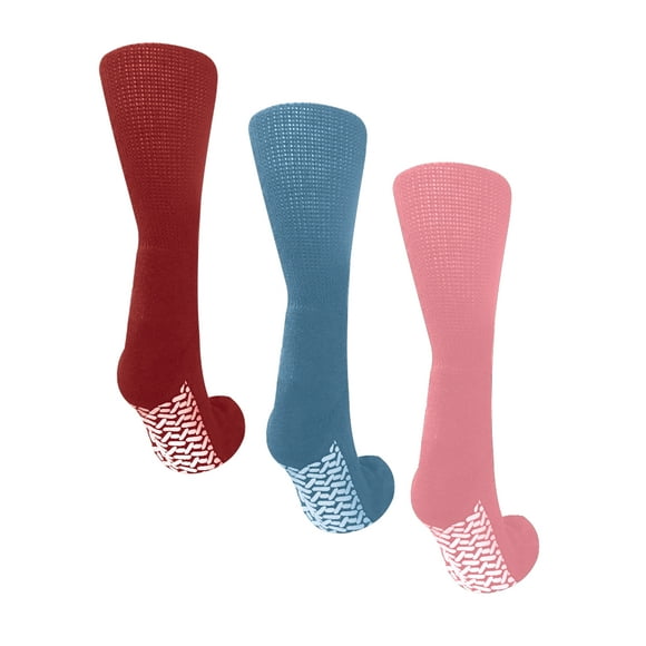 Noble Health Care Diabetic anti Skid Hospital Slipper Socks Women's 9-11, Red, Light Blue, Pink (3 Pack)