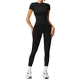 thumbnail image 4 of Clossjun Womens Two Piece Workout Sets Slim Fit Short Sleeve Shirt High Waist Leggings Yoga Outfits Matching Gym Suits, 4 of 6