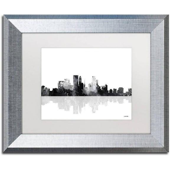 Trademark Fine Art "Minneapolis Minnesota Skyline BG-1" Canvas Art by Marlene Watson, White Matte, Silver Frame
