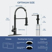 TVOFEK Kitchen Faucet with Pull Down Sprayer and Soap Dispenser, Black Single Handle Kitchen Sink Faucets with Deck Plate for 1 or 3 Hole, Spring Faucet for RV Laundry Bar