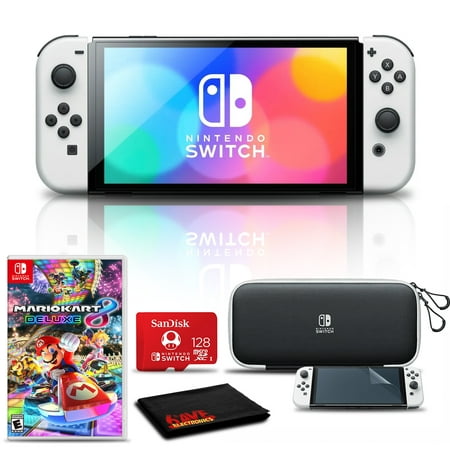 Nintendo Switch OLED White - Mario Kart 8 Deluxe - Character Group Luigi, Peach + 128GB Card & More