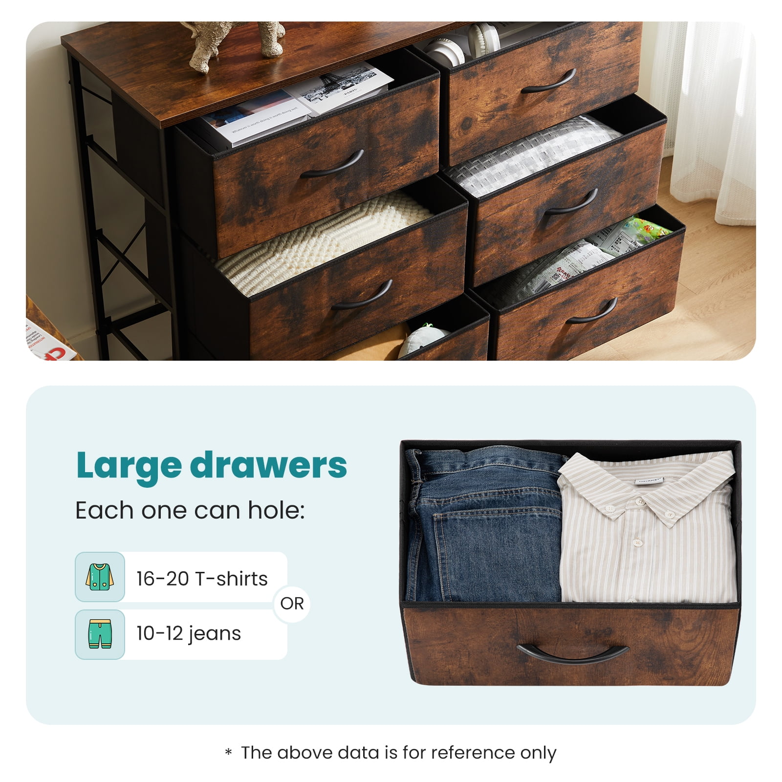 MAYEERTY 8 Drawer Dresser, Fabric Storage Dresser for Bedroom, Living Room, Black