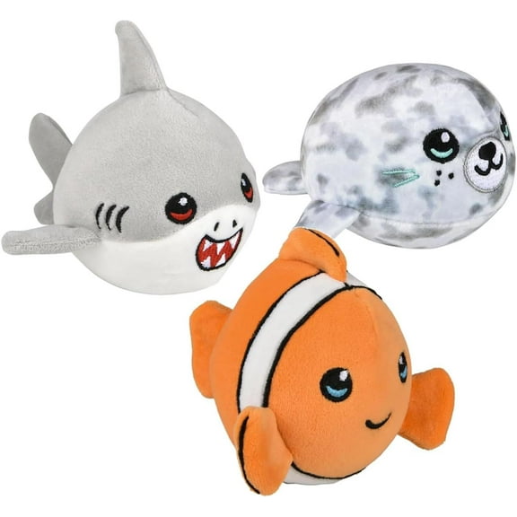 Set of 3 Ocean Animals - Shark, Seal, Clownfish - Cute Ball Plush Aquatic Sealife Stuffed Animals- Adorable Mini Plushie Stuffie