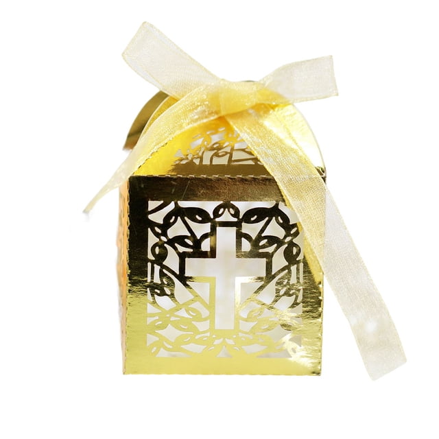 Yingyy 50 Pieces Gift Boxes Snack Chocolate Cookie Package Holder Paper Decorative Atmospheres Packing Ribbon Hollow Container Reflective Gold