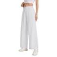 thumbnail image 5 of Womens Cotton Linen Pants Casual Button Up High Waisted Wide Leg Trousers Business Offices Trousers Straight Pants Trouser Summer Clothes White S, 5 of 7