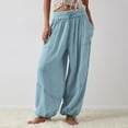 thumbnail image 3 of Dpytoraw Womens Baggy Utility Pants Summer High Waisted Wide Leg Cargo Pants With Pockets Blue, 3 of 5