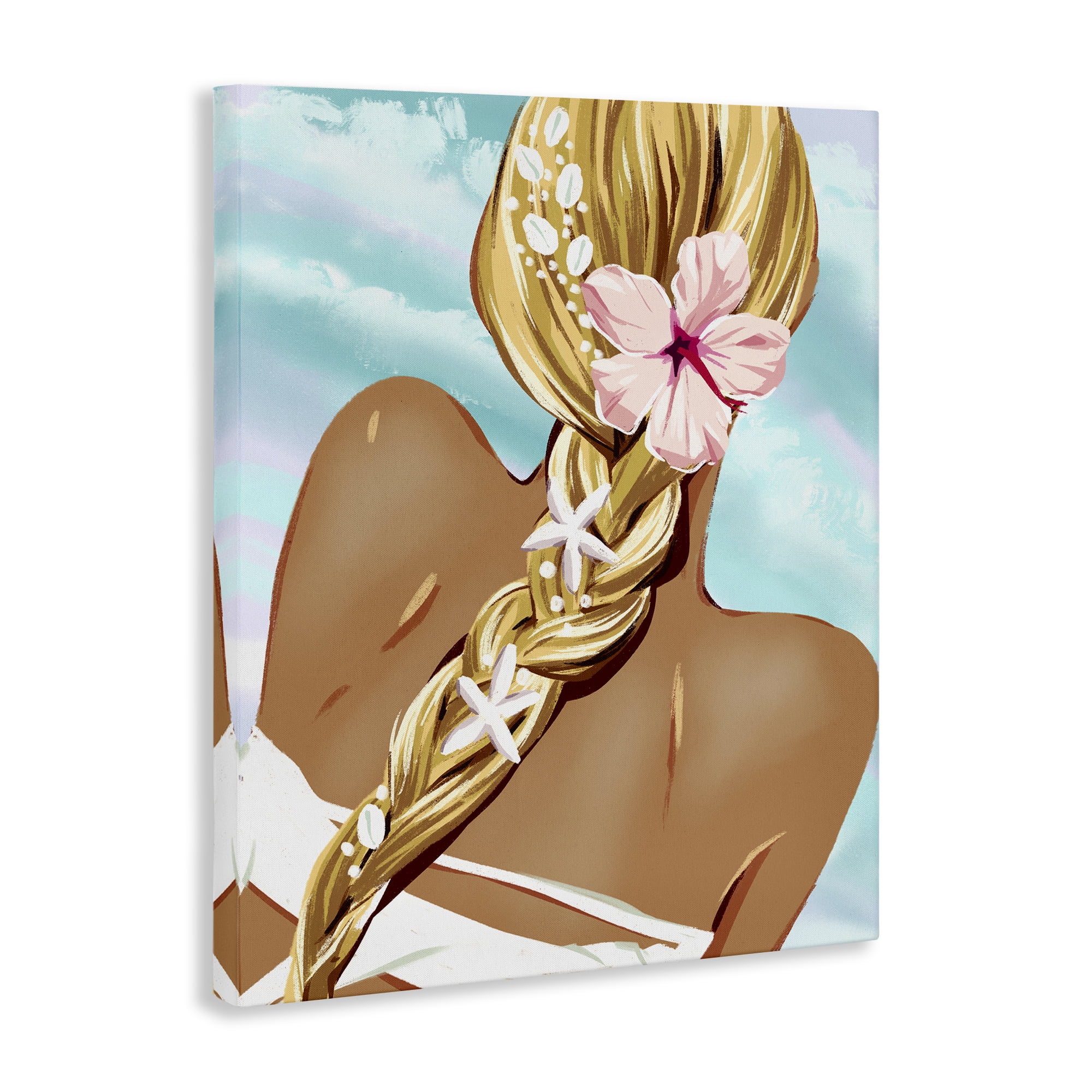 Stupell Industries Beachy Girl with Florals Novelty Painting Gallery Wrapped Canvas Art Print Wall Art, 30 x 40