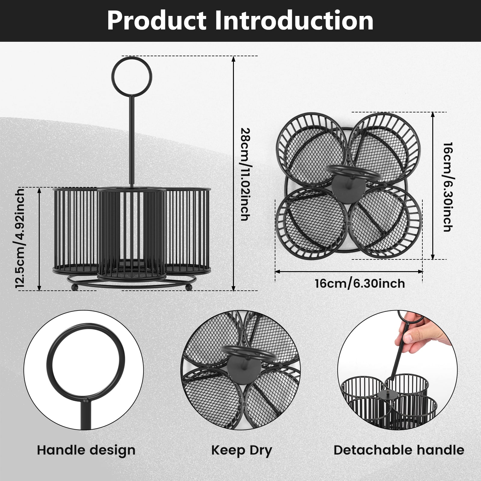 Vensio Black 360 Rotating Utensil Caddy 4 Compartment Metal Mesh Cutlery Storage Organizer Holder for Kitchen Countertop