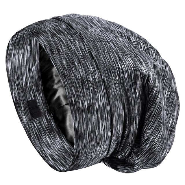 SOLZEK Gorro para Dormir Envoltura de Cabello de Seda Real con Correa Ajustable Gorro de Noche fácil de Usar Anti Frizz Doble Capa Negro Brezo