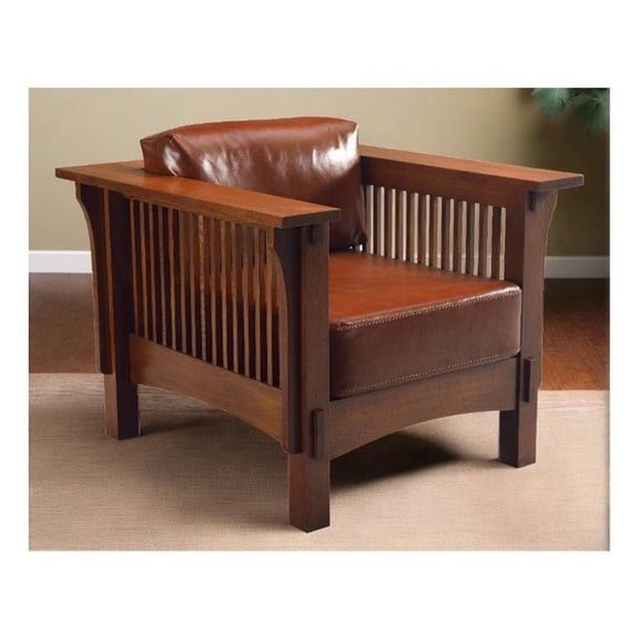 Crafters and Weavers Arts and Crafts Leather Arm Chair in Chestnut