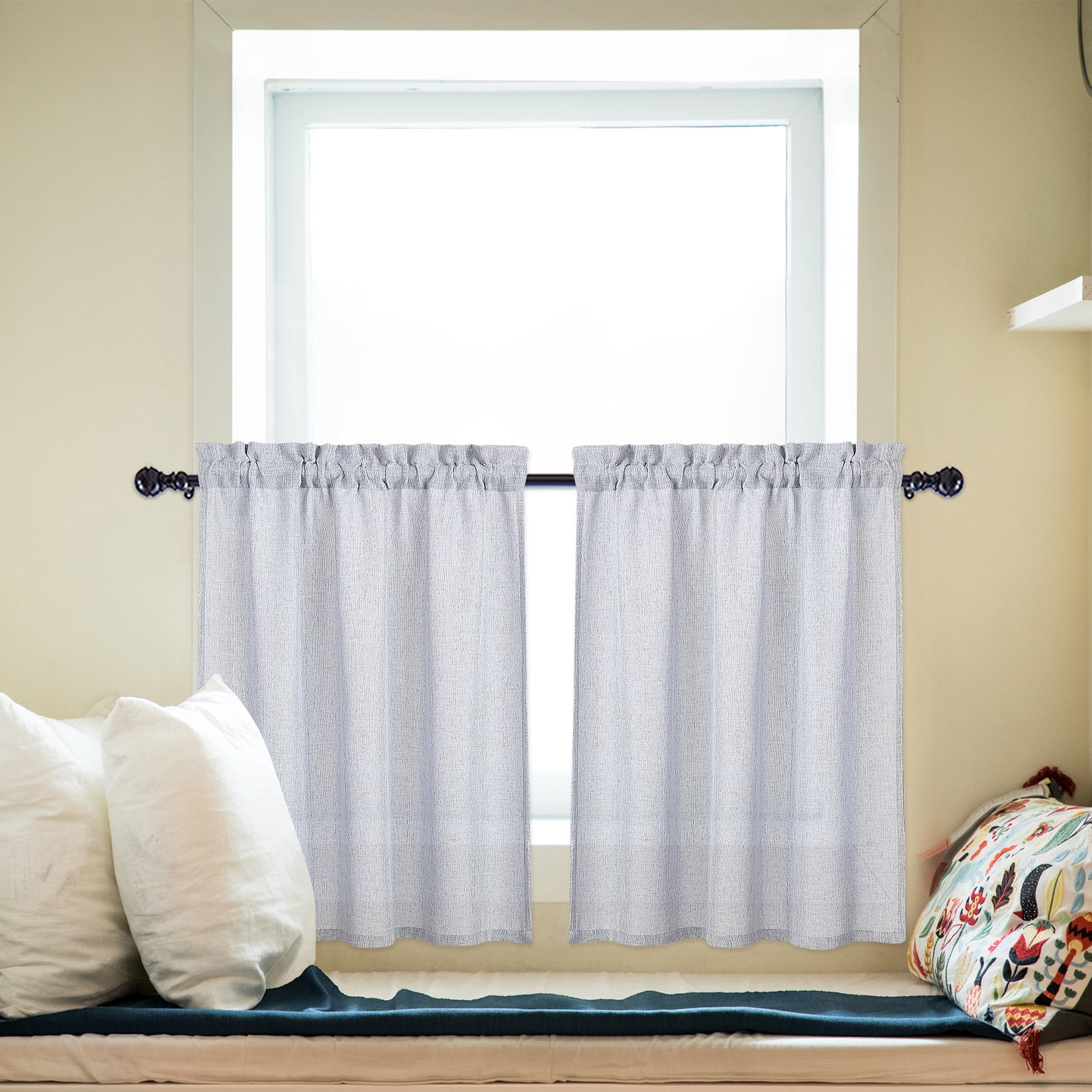 Haperlare 26'W x 45'L Farmhouse Tier Curtains for Living Room Natural Design Blackout Kitchen Curtains for Dining Room, Gray, 2 Panels