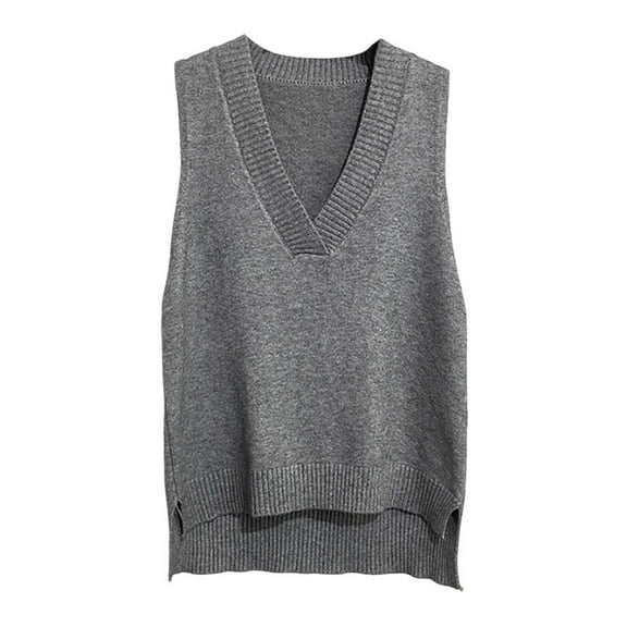 RMGVDSD Women's V Neck Knitted Vest Loose Versatile Sweater Vest Solid Color Vest Sleeveless Sweater Vest Knit Fashion Pullover Tops /Grey