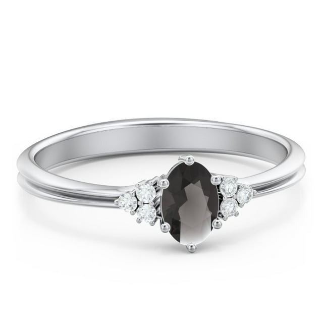 Birthstone Oval Ring with Shoulder Accents - Smokey Quartz (June)