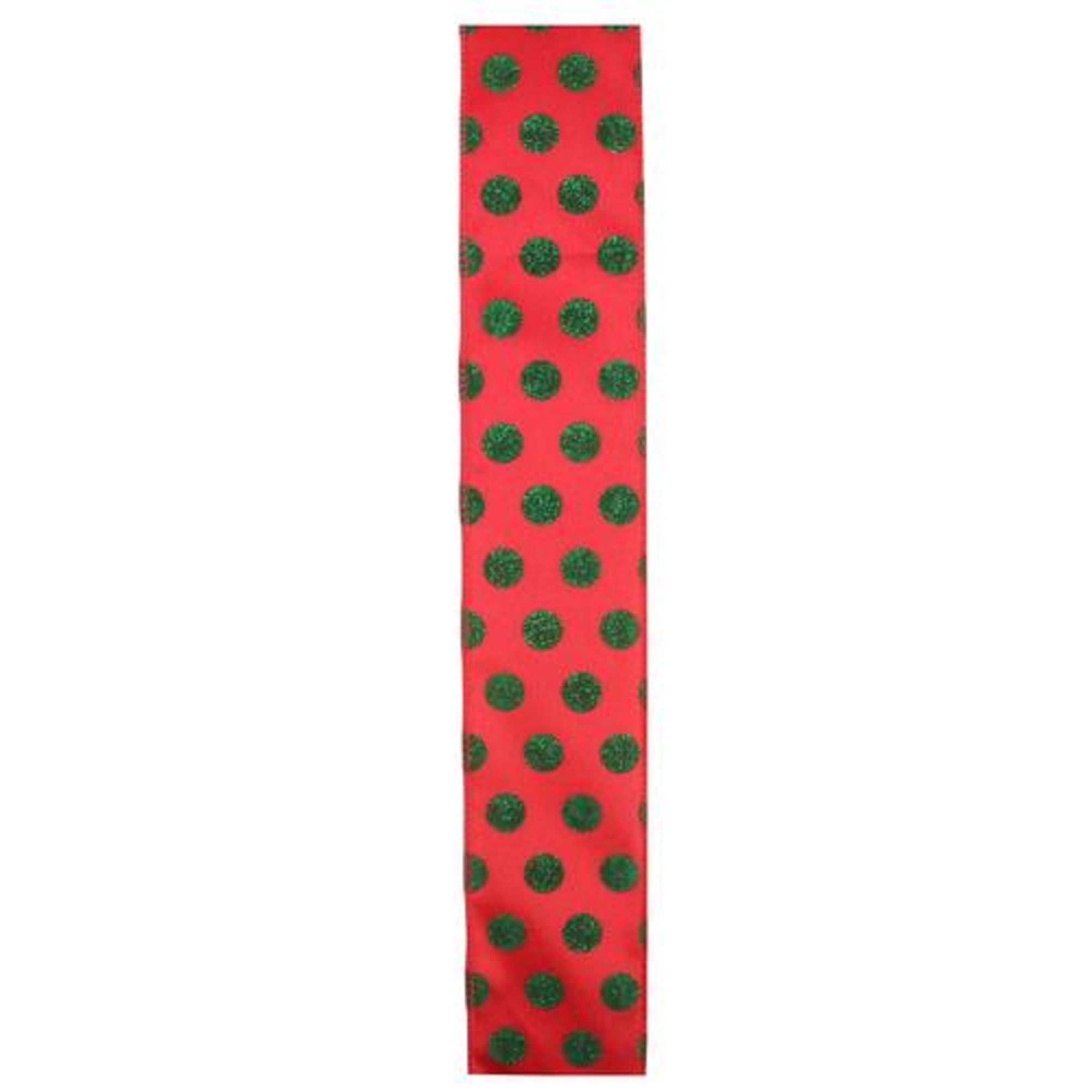 Red Satin Lime Green Polka Dots 2.5 RBTY Wired Ribbon Christmas Whymsical  Elf