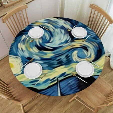 

Qlo0ole Round Tablecloth with Elastic Edges Circular Tablecloth Waterproof Tabletop Wipeable Polyester Table Cloth Durability Table Cover Fitted for Kitchen Outdoor Party Starry Night Print 38-42