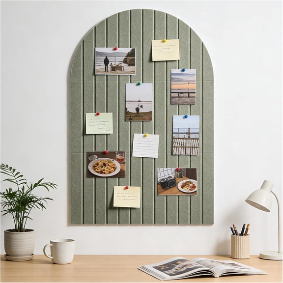 ZEWUI Arched Felt Bulletin Board (Sage Green), 35"X24" Large Wall Decor | 6 Pcs Self-Adhesive Tiles with Push Pins, Felt Cork Board Alternative for Home Office Classroom
