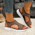 thumbnail image 4 of Rokment Women's Sparkly Rhinestones Comfortable Walking Sandals Slip on Air Cushion Arch Support Wedge Slingback Open Toe Platform Summer Shoes Breathable Beach Footwear Brown Size 9.5, 4 of 6