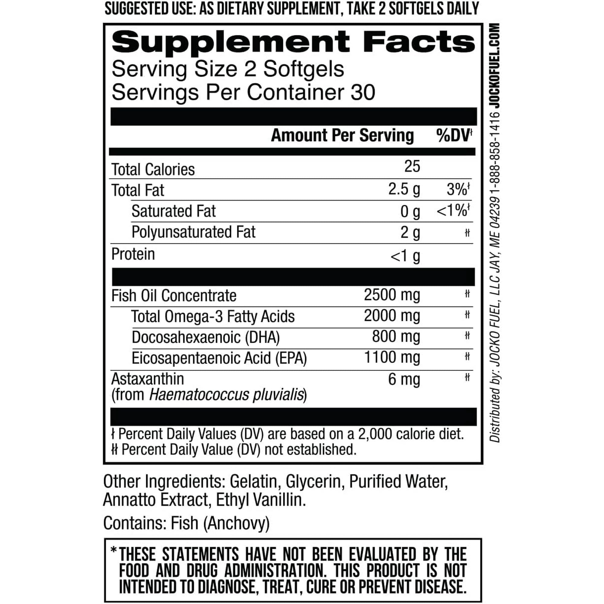 Jocko Fuel Omega 3 Fish Oil Supplement - Burpless Fish Oil 2000mg, 60 Capsules, 30 Day Supply