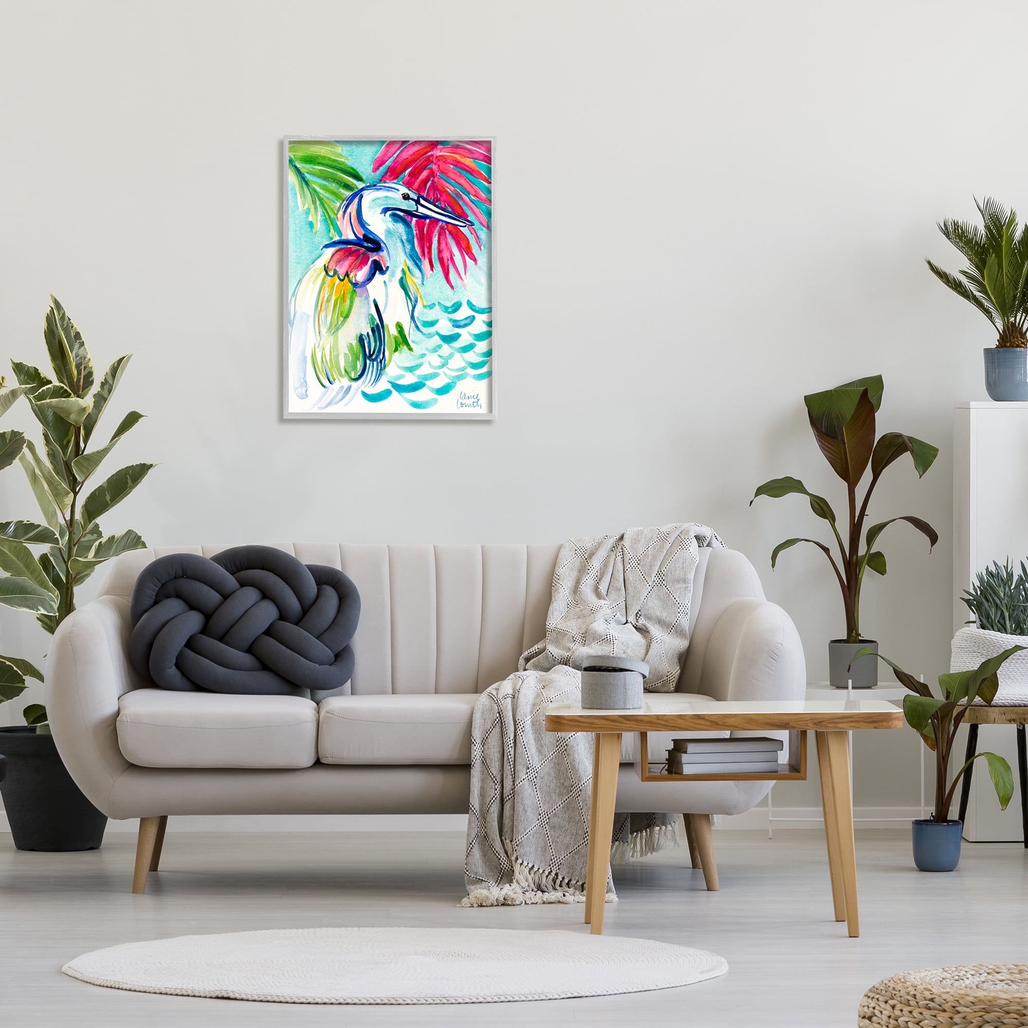 Stupell Industries Water Crane Bird Tropical Waves Vibrant Pink Palm, 24 x 30, Design by Lanie Loreth