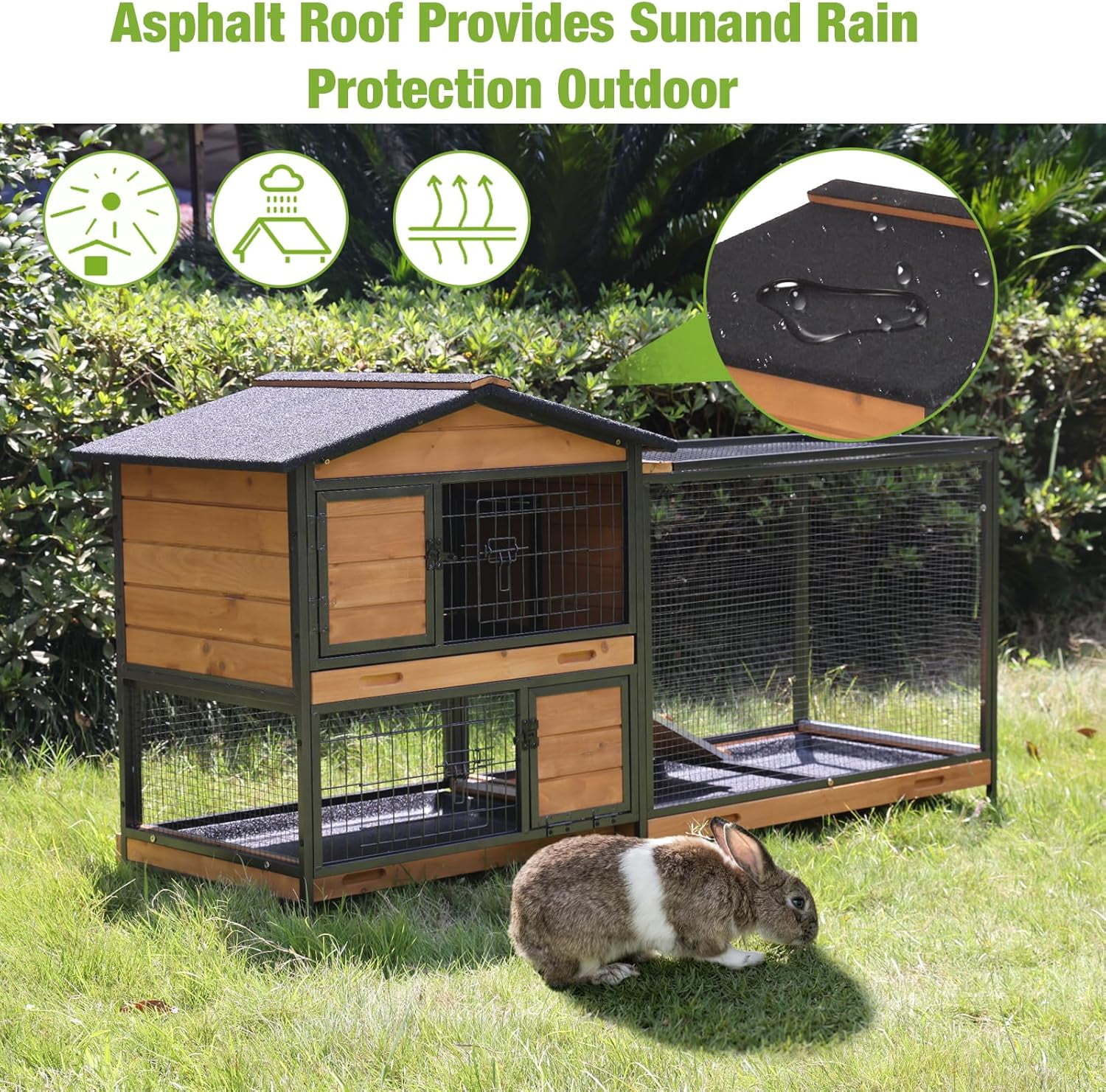 MEDEHOO Rabbit Hutch Outdoor Indoor, Rabbit Cage with Wheels Bunny Cage Large Guinea Pig Cage for Small Animals with Tray
