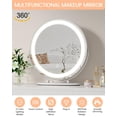 thumbnail image 4 of 19 Inch Large Round Vanity Mirror with Lights, Round Led Makeup Mirror, Lighted Up Makeup Mirror with Lights for Bedroom Tabletop, Smart Touch Control 3 Colors Dimmable, 360°Rotation (White), 4 of 9