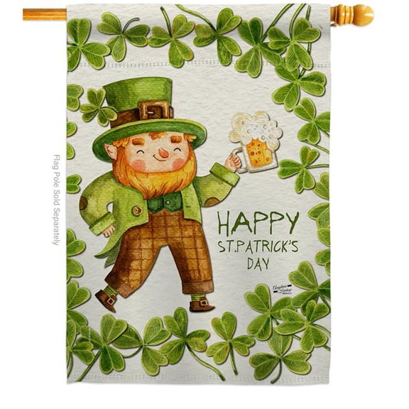 Angeleno Heritage H137401-BO 28 x 40 in. Happy Leprechaun House Flag with Spring St. Patrick Double-Sided Decorative Vertical Flags Decoration Banner Garden Yard Gift