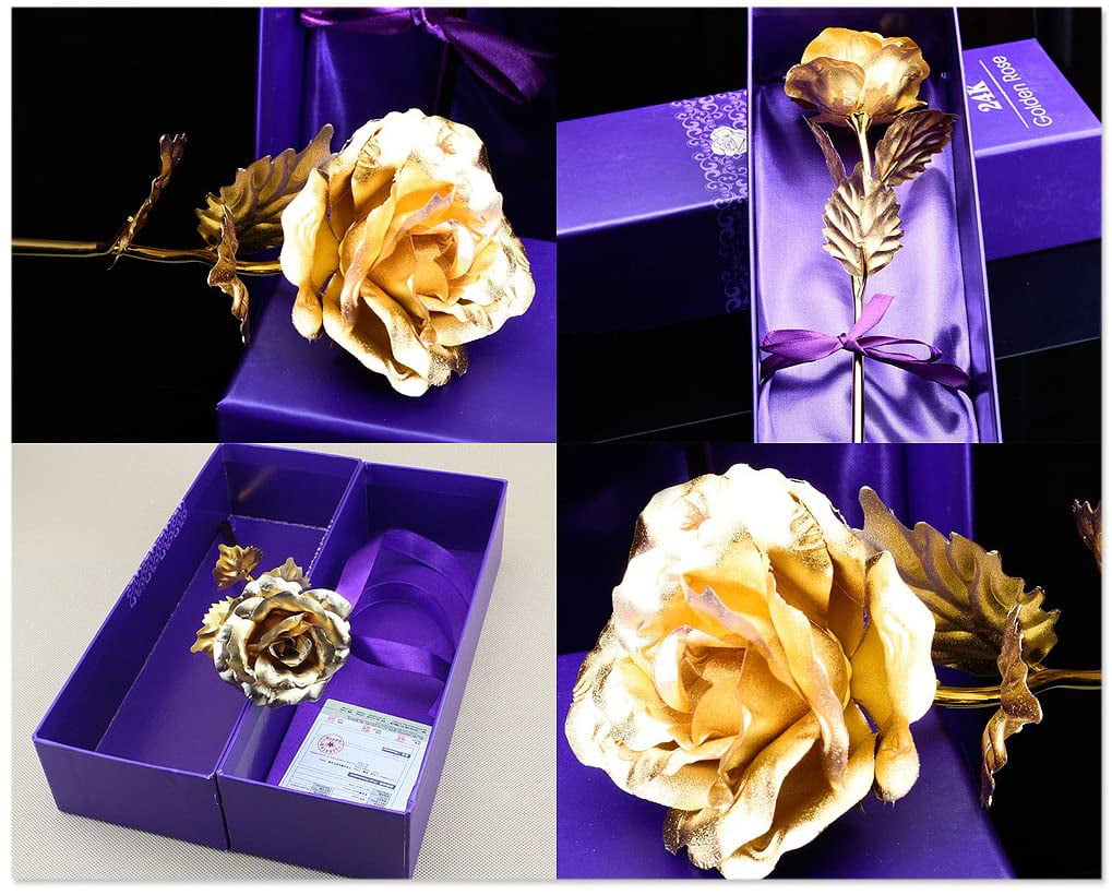 Present for Birthday Ace Select 24K Gold Dipped Rose with Gift Box Home Anniversary Decoration Mothers Day Valentines Day Blue