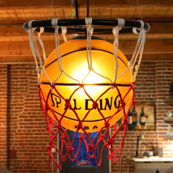 LUOLAX Creative Basketball Pendant Light Sport Themed Art Chandelier Ceiling LED Lamp