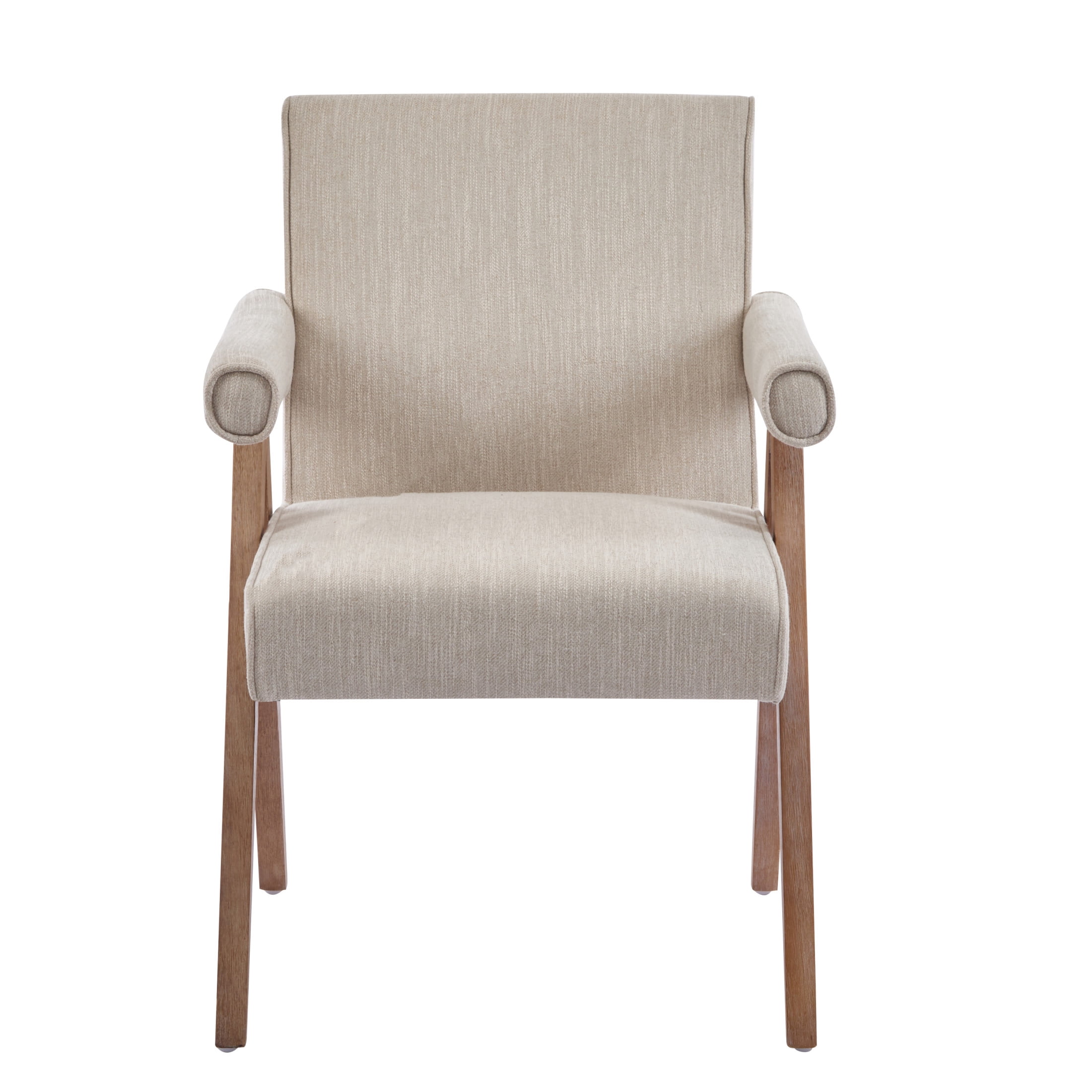Modern Fabric Upholstered Dining Chair, Rubberwood Frame, Beige, Set of 2