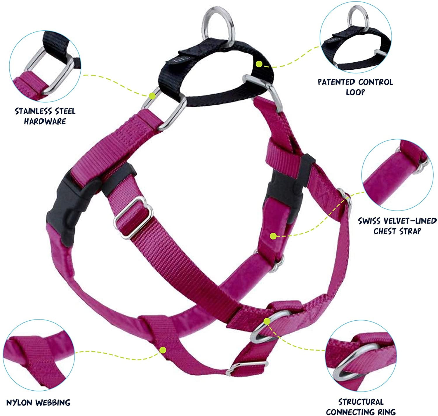 2 Hounds Design Freedom No Pull Dog Harness and Leash Set | Comfortable Control for Easy Walking | Small, Medium & Large Dogs | 5/8" SM Raspberry
