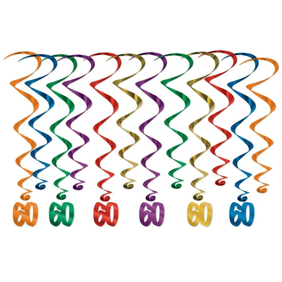 Beistle Pack of 12 Multi Assorted Colors “60” Birthday Whirls - 32”