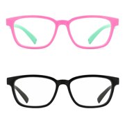 TIJN Kids Girls Blue Light Blocking Computer Glasses Flexible Silicone UV Protection 2Pack